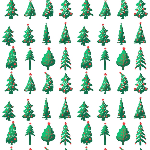 Vettore reticolo senza giunte dell'albero di natale isolato su priorità bassa bianca. illustrazione piana di vettore. design per tessuti, confezioni, carta da parati, decorazioni