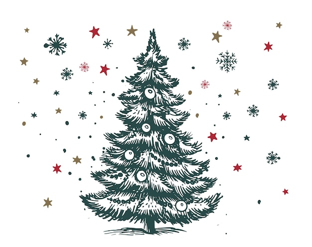 Vector christmas tree set hand drawn illustration