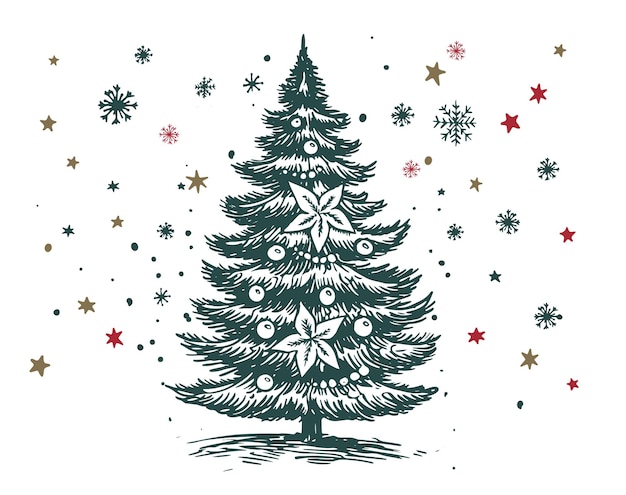 Vettore illustrazione disegnata a mano dell'insieme dell'albero di natale