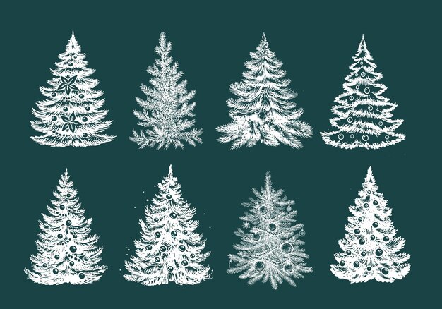 Christmas tree set hand drawn illustration