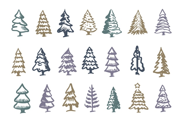 Christmas tree set Hand drawn illustrations