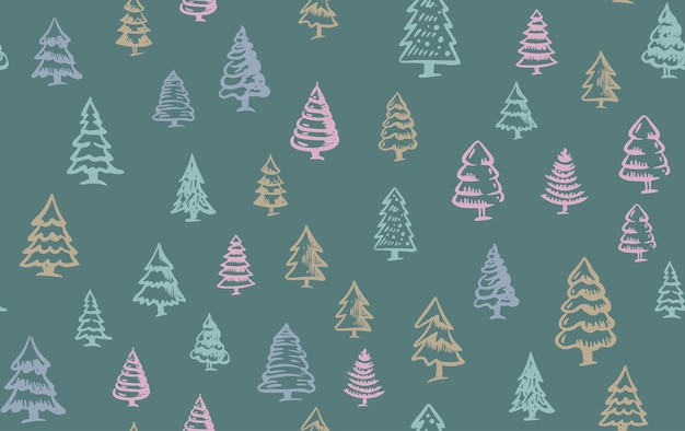 Набор рождественских деревьев, иллюстрации, нарисованные вручную