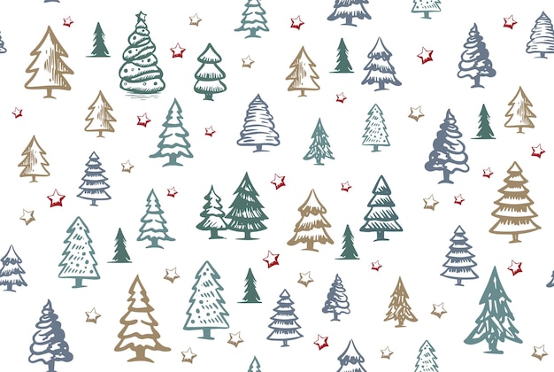 Christmas tree set Hand drawn illustrations