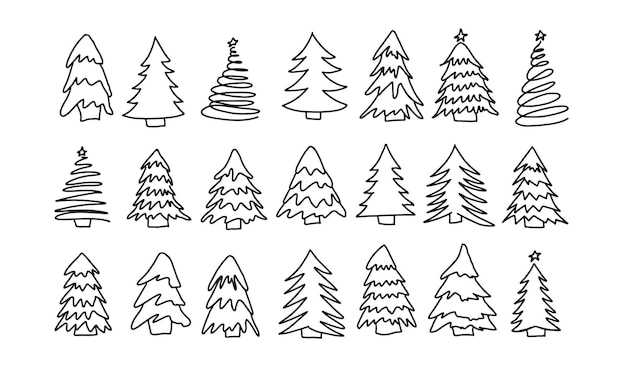 Christmas tree set Hand drawn illustrations