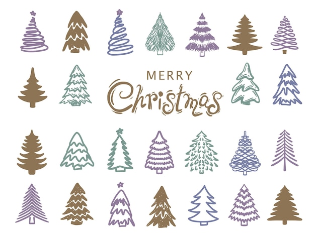 크리스마스 트리 세트, 손으로 그린 삽화.
