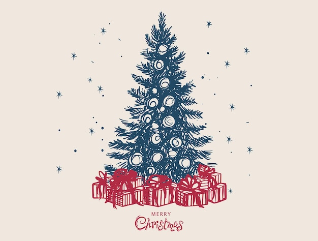 Insieme dell'albero di natale, illustrazioni disegnate a mano.