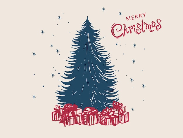 Insieme dell'albero di natale, illustrazioni disegnate a mano.