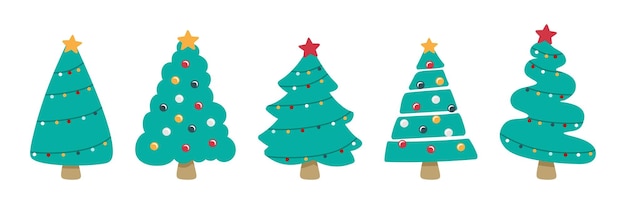 Christmas tree set vector illustration in a flat style the concept of christmas and new year