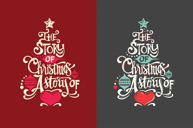 Vector christmas tree shape with quote and unique lettering for greeting card and decoration