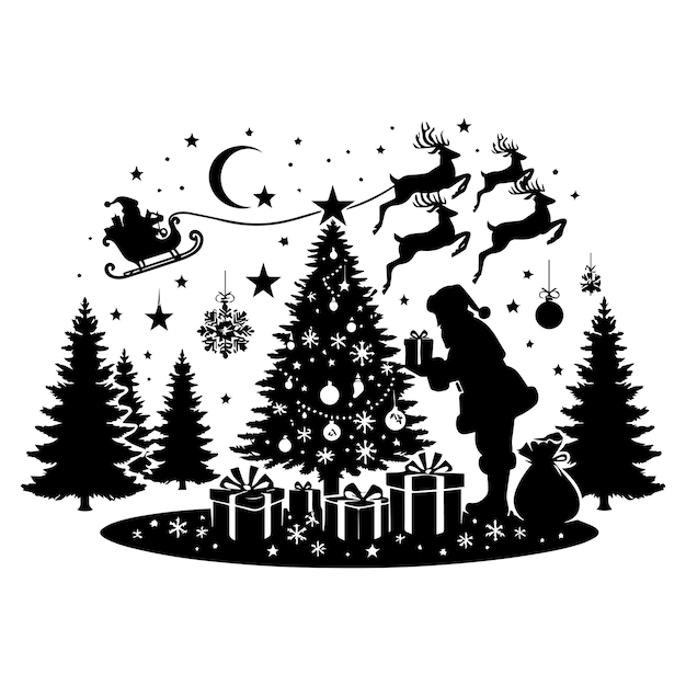 Vector christmas tree silhouette vector illustration