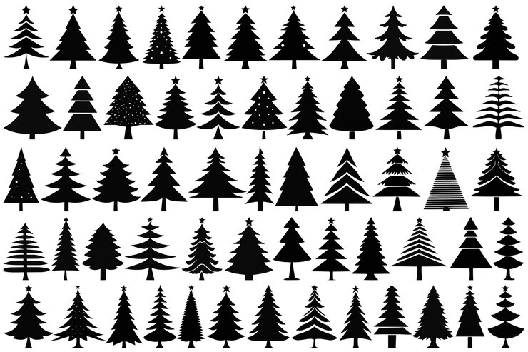 Vector christmas tree silhouette vector illustrations