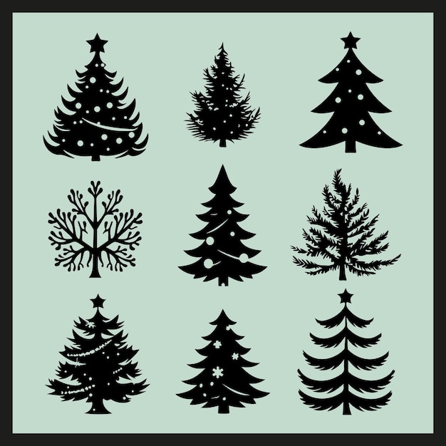 Christmas tree silhouettes set vector