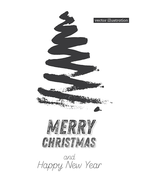 白い背景で隔離のクリスマスツリーのスケッチ手描きのトウヒの木のメリークリスマスのシルエット
