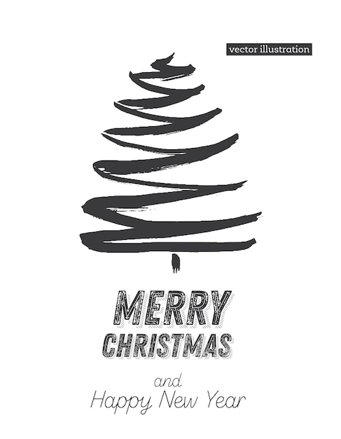 Christmas Tree Sketch Isolated on White Background Merry Christmas Silhouette of Hand Drawn Spruce Tree