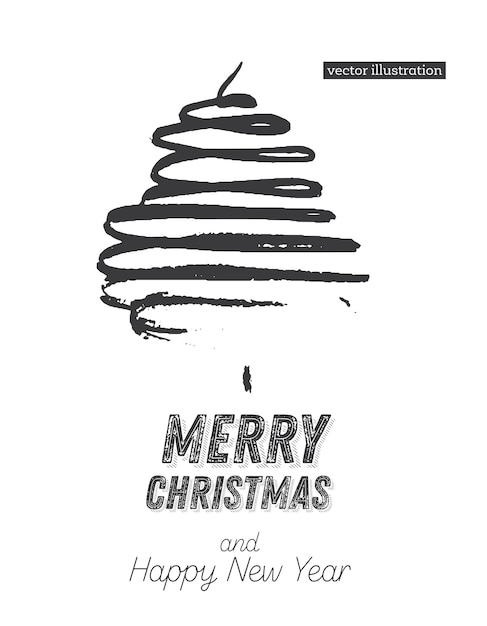 Christmas tree sketch isolated on white background merry christmas silhouette of hand drawn spruce tree