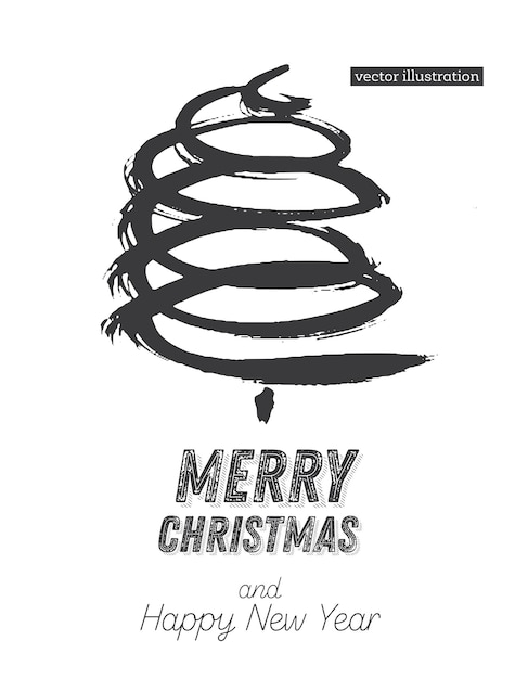 Christmas Tree Sketch Isolated on White Background Merry Christmas Silhouette of Hand Drawn Spruce Tree