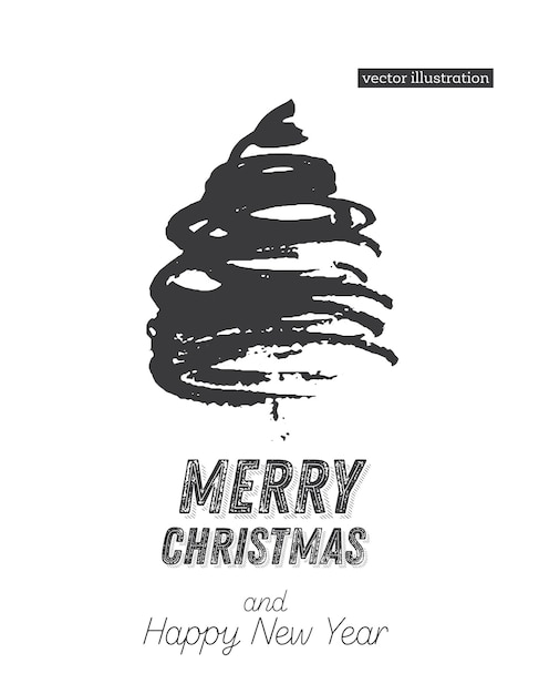 Christmas tree sketch isolated on white background merry christmas silhouette of hand drawn spruce tree