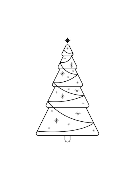 クリスマス ツリー スケッチ シルエット ミニマリズム シンプルなベクター イラスト図形黒と白の落書き
