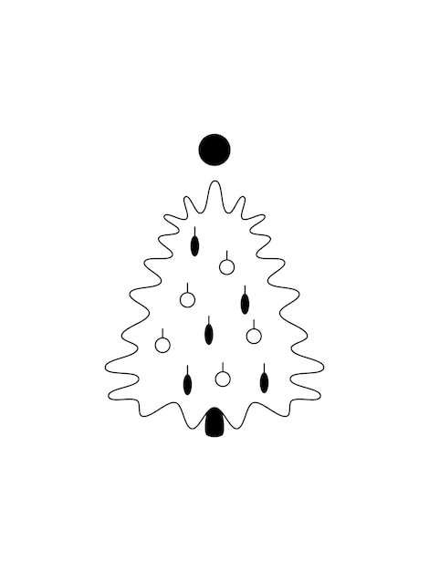 Christmas tree sketch silhouette minimalism simple vector illustration shapes black and white doodle