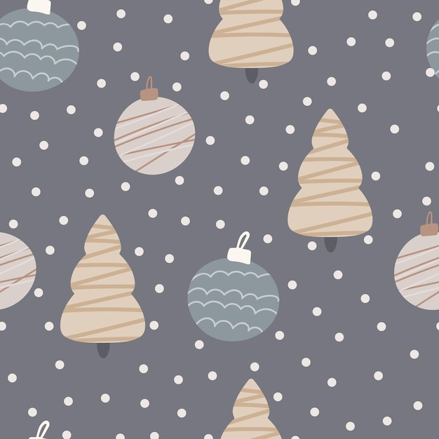 Christmas tree and snowflake seamless pattern new year vector illustration in scandinavian style