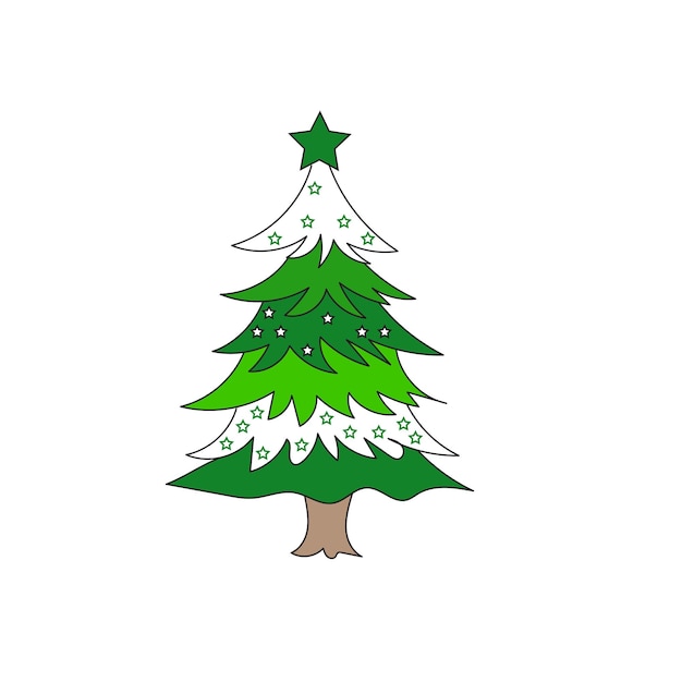 Christmas tree sticker, cute doodle illustration in black vector