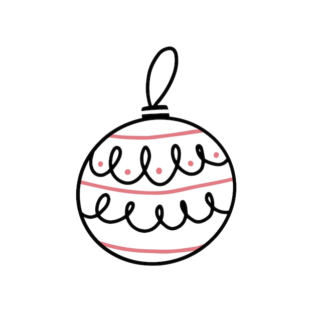 Christmas tree toy ball with different lines and spots in a simple doodle style