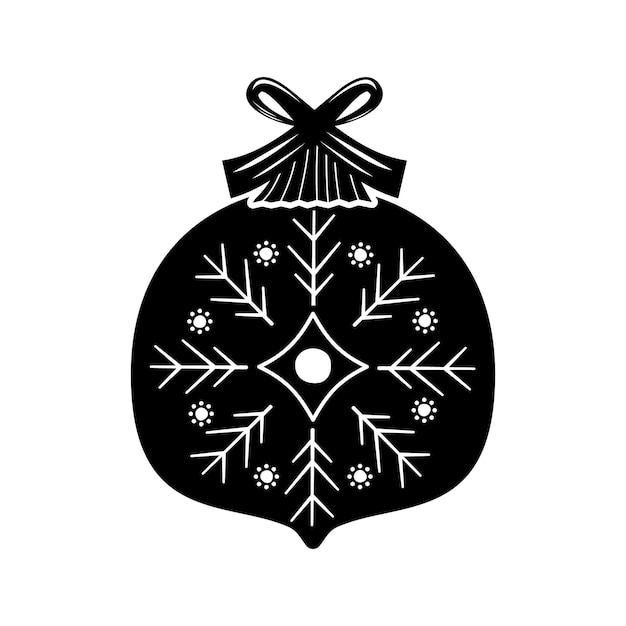 Giocattolo dell'albero di natale decorazioni di felice anno nuovo in stile silhouette nera con nastro icona del simbolo della vacanza del file di taglio di natale illustrazione vettoriale