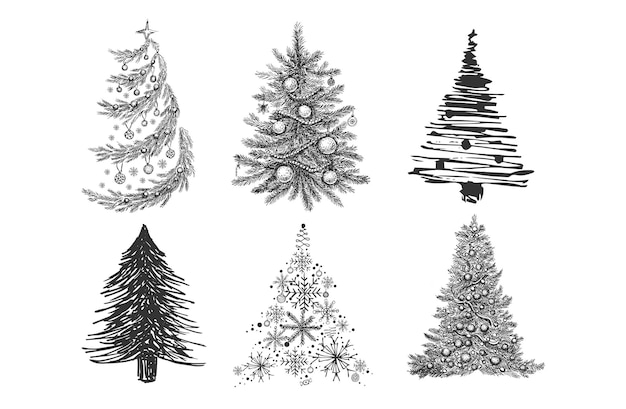 Christmas tree toys hand drawn style vector illustration