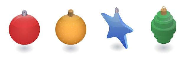 Рождественская елка игрушки икона set. изометрические набор елочных игрушек векторных иконок для веб-дизайна на белом фоне