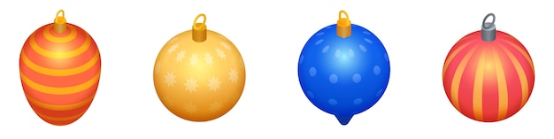 Christmas tree toys icons set, isometric style