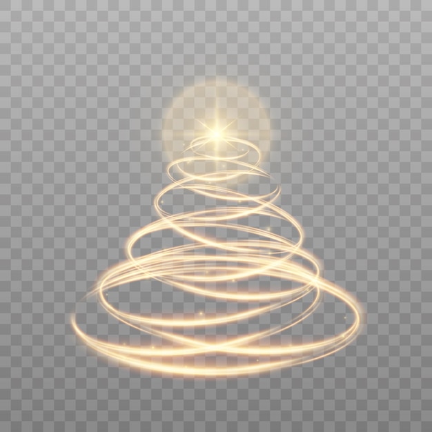 Christmas tree on a transparent background Golden Christmas tree as a symbol of Happy New Year