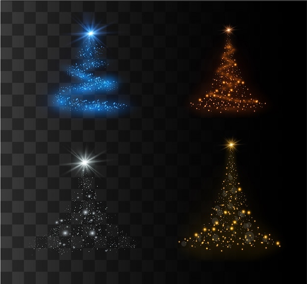 Albero di natale su un trasparente. . albero di natale dorato come simbolo di felice anno nuovo, buone vacanze di natale.