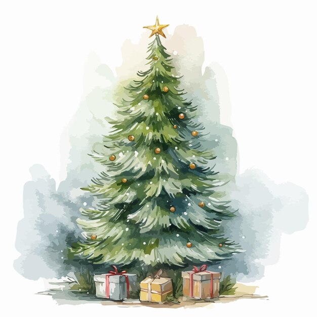 Vector christmas tree in trendy farmhouse style watercolor vector illustration design