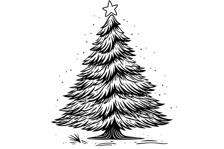 Vector christmas tree vector illustration hand drawn engraving ink sketch