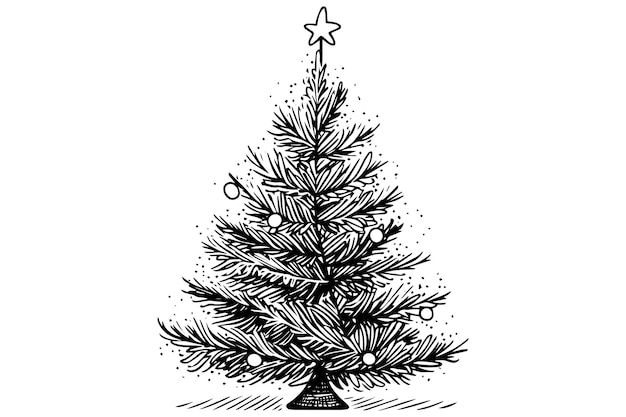 Christmas tree vector illustration Hand drawn engraving ink sketch