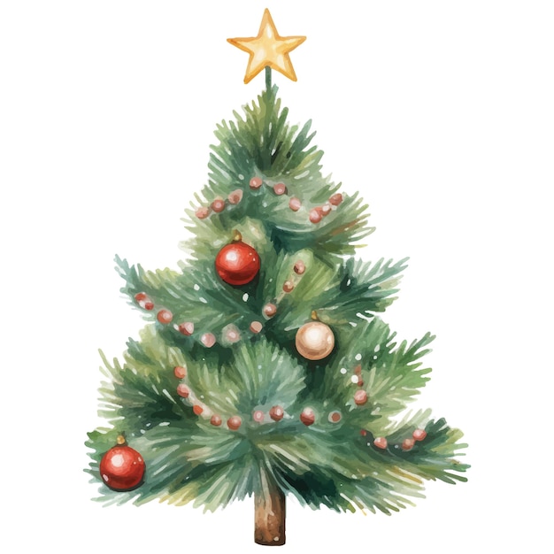 Christmas tree watercolor Christmas illustration on white background