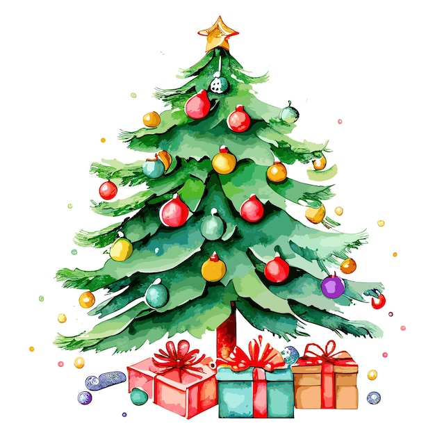 Christmas Tree Watercolor Vector Bundle