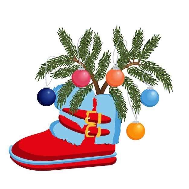 Vector christmas tree with balls in santa claus shoex9