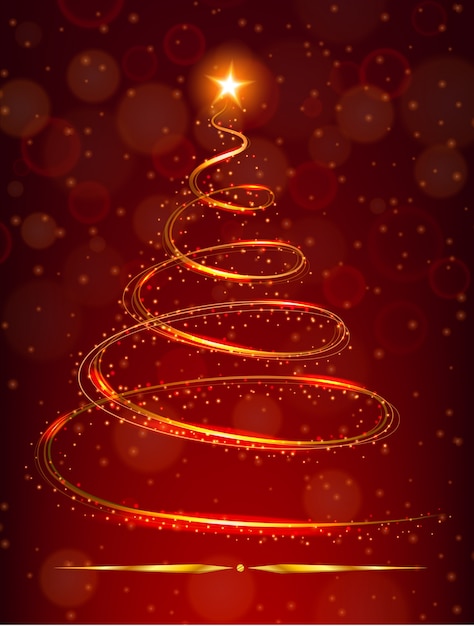 Christmas tree with bright star on red background