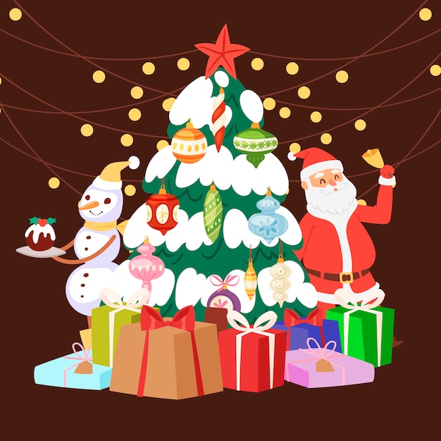 Christmas tree with cartoon santa claus