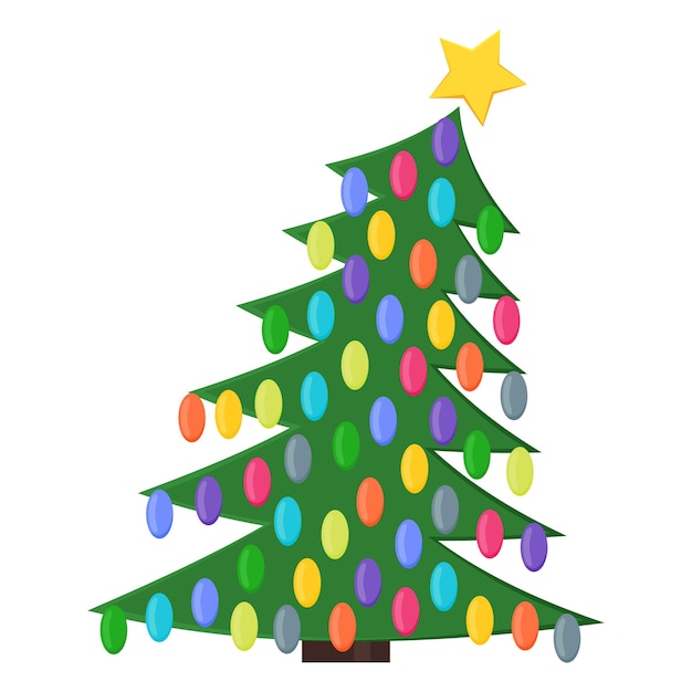 Vector christmas tree with christmas balls and a star on the top. vector illustration.