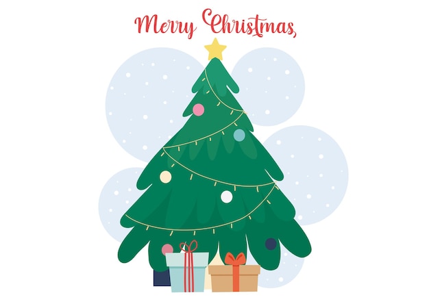 Vector christmas tree with colored presents gift card or poster