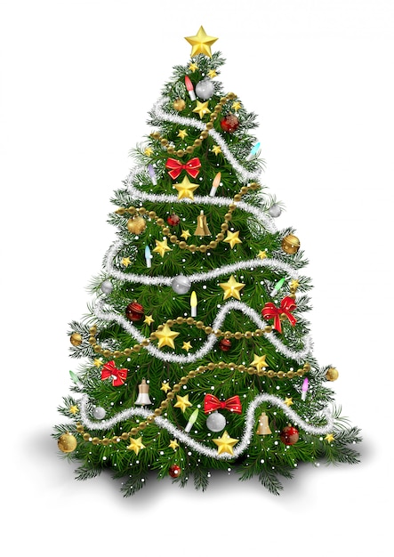 カラフルな飾り付きのクリスマスツリー