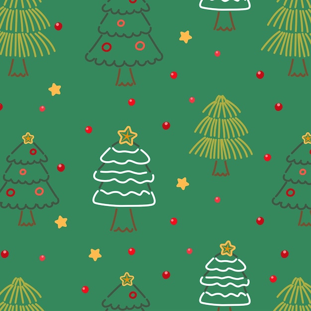 Christmas Tree With Decoration Doodle Pattern Vector