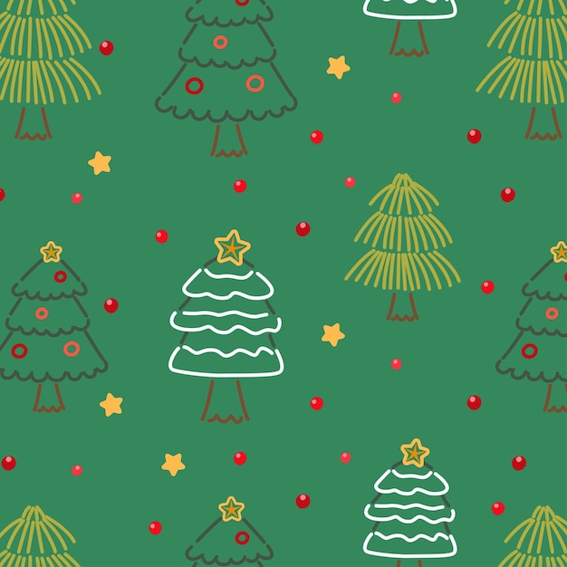 Christmas tree with decoration doodle pattern vector