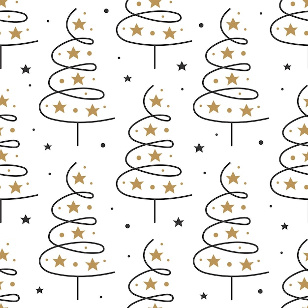 Christmas tree with decoration stars Vector line art doodle element New year winter holiday