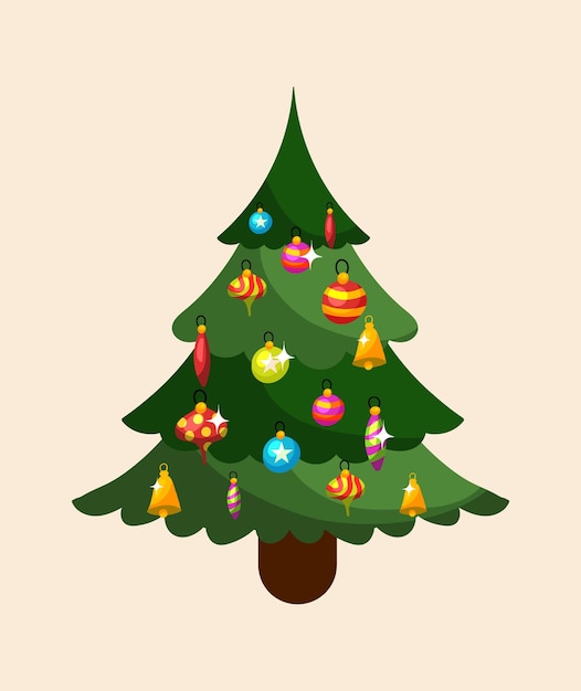 Albero di natale con illustrazione di decorazioni