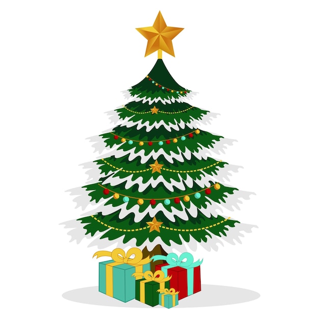 Vector christmas tree with gift box