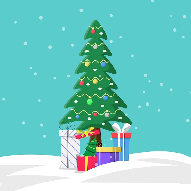Рождественская елка с иллюстрацией подарочных коробок