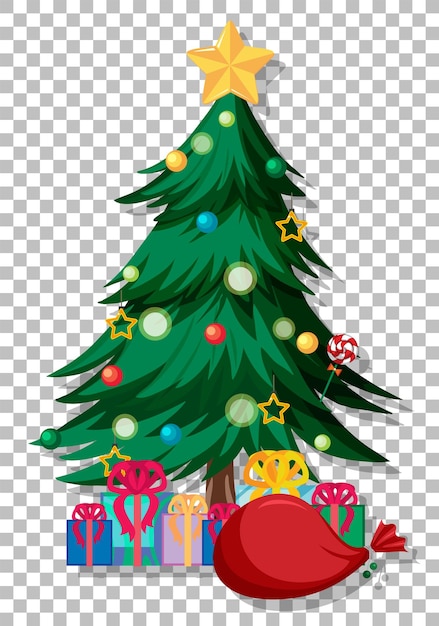 Рождественская елка с подарком внизу на фоне сетки